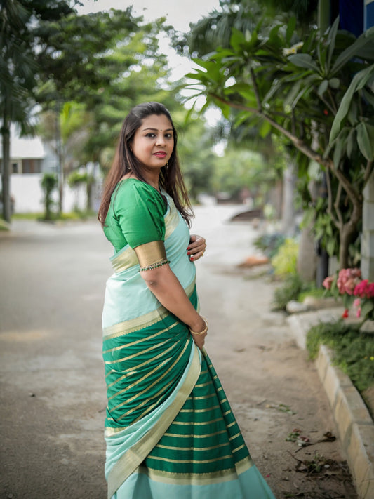 Semi Mysore silk crepe saree(Green)
