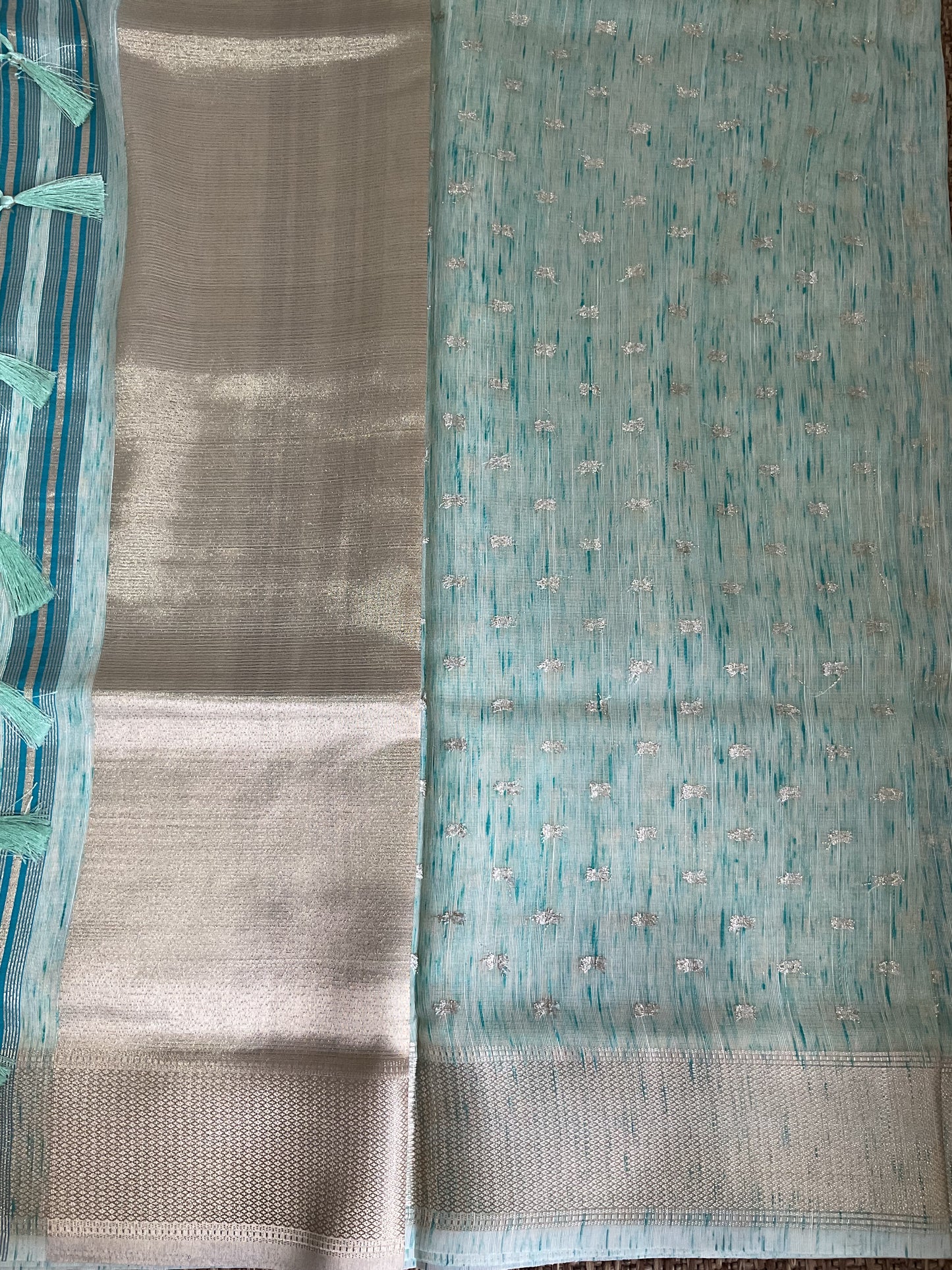 Cotton Linen saree(Aqua blue)