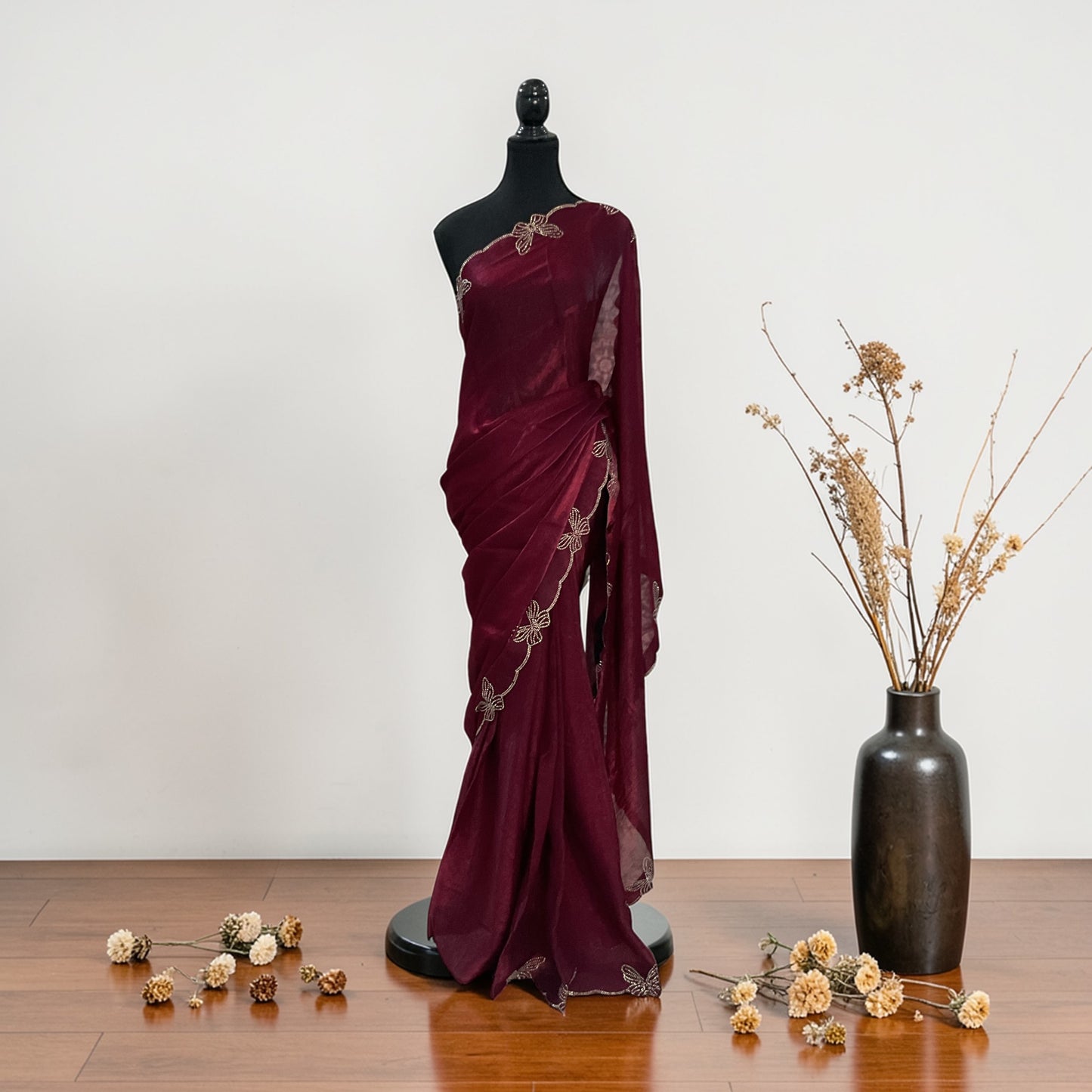 Space silk Butterfly Fancy saree-Royal wine