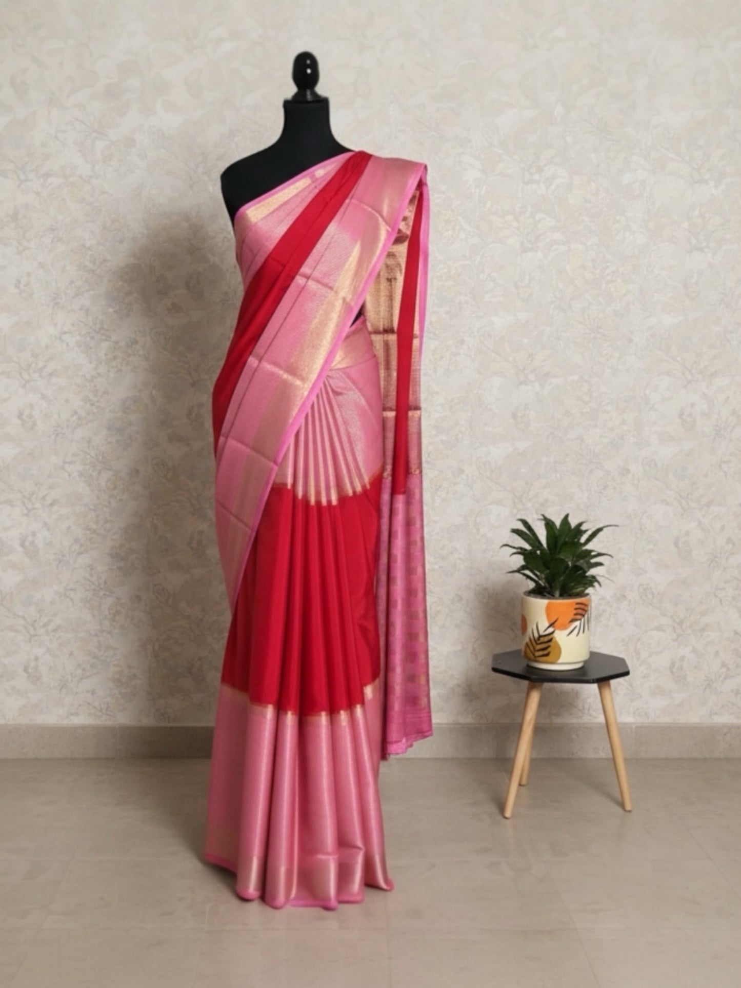 Semi Mysore silk saree(Red&Pink)