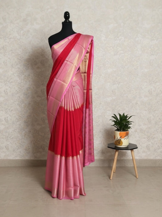 Semi Mysore silk saree(Red&Pink)
