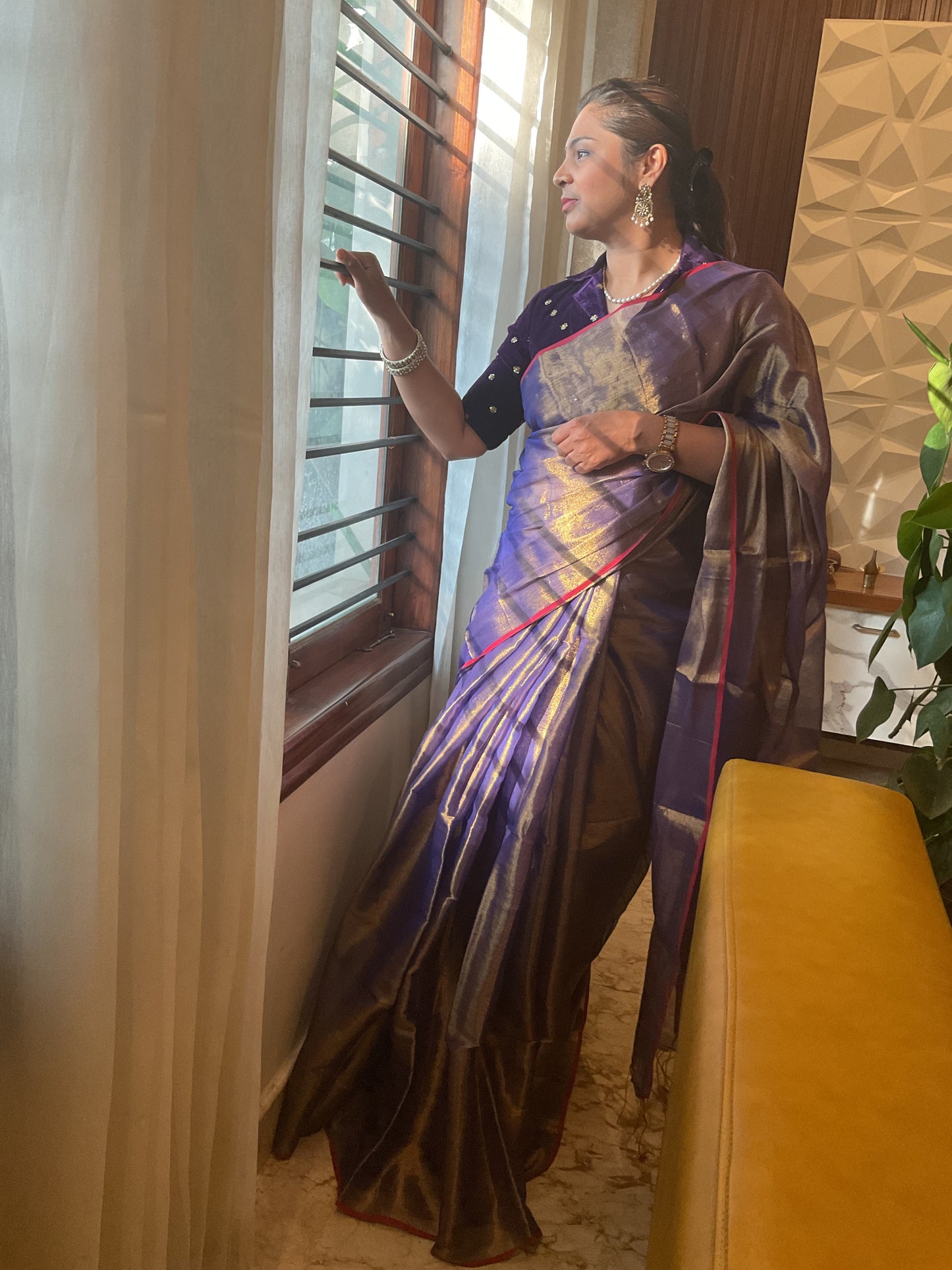 Khadi Tissue saree(Purple)