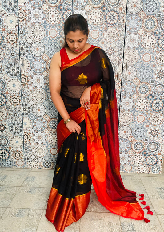 Mul cotton saree(Black)