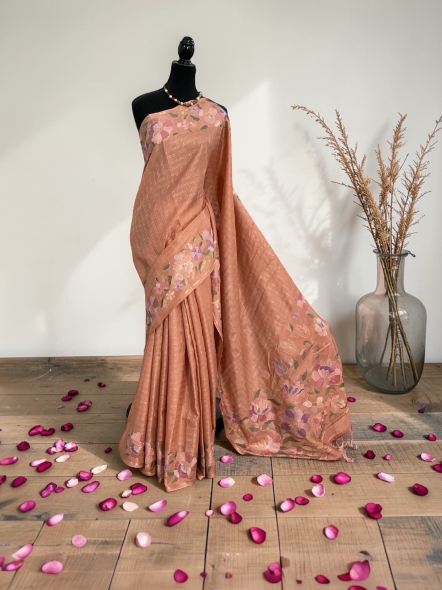 Fancy Viscose saree-(Peach machine embroidery)