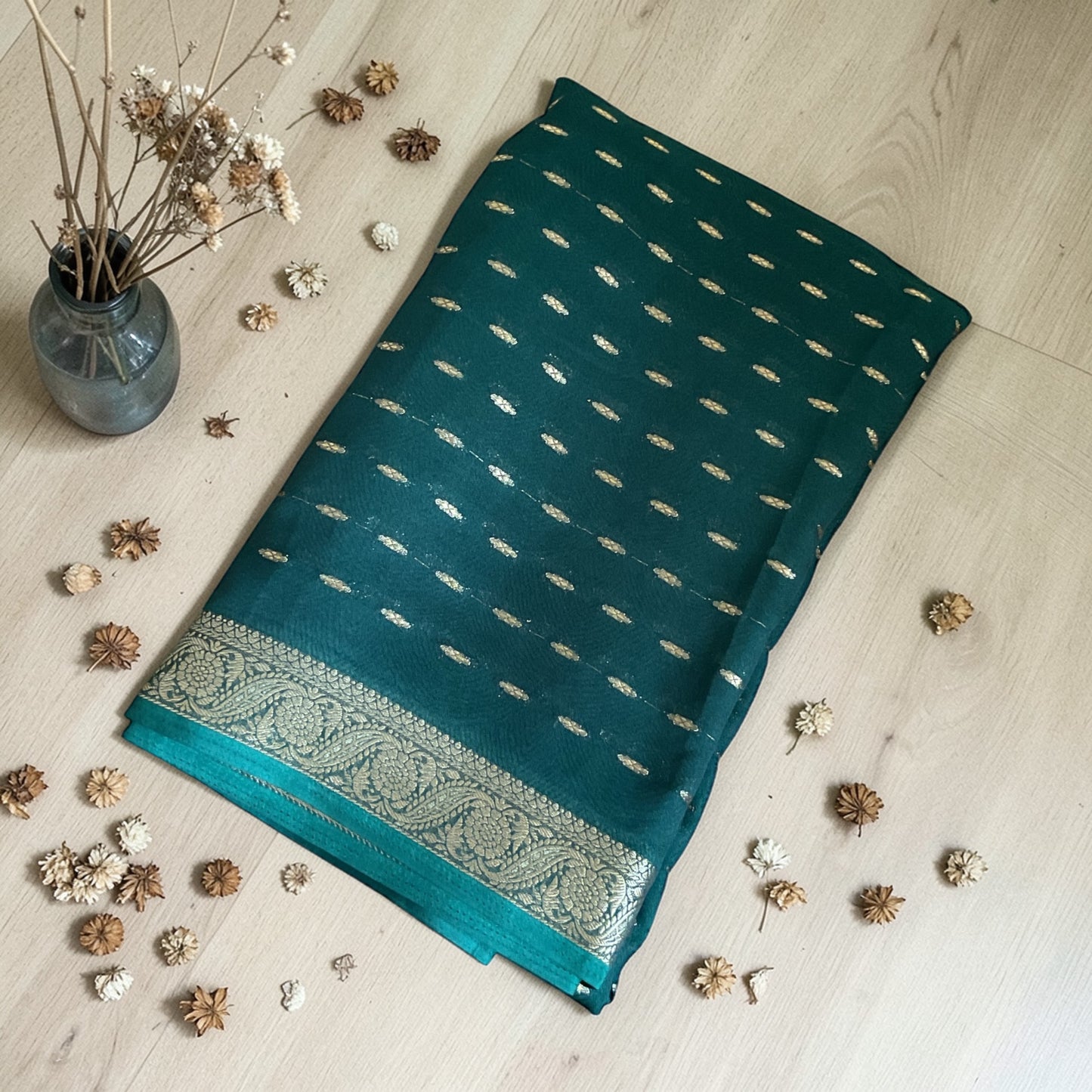 Walnut Silk Georgette saree(Green)
