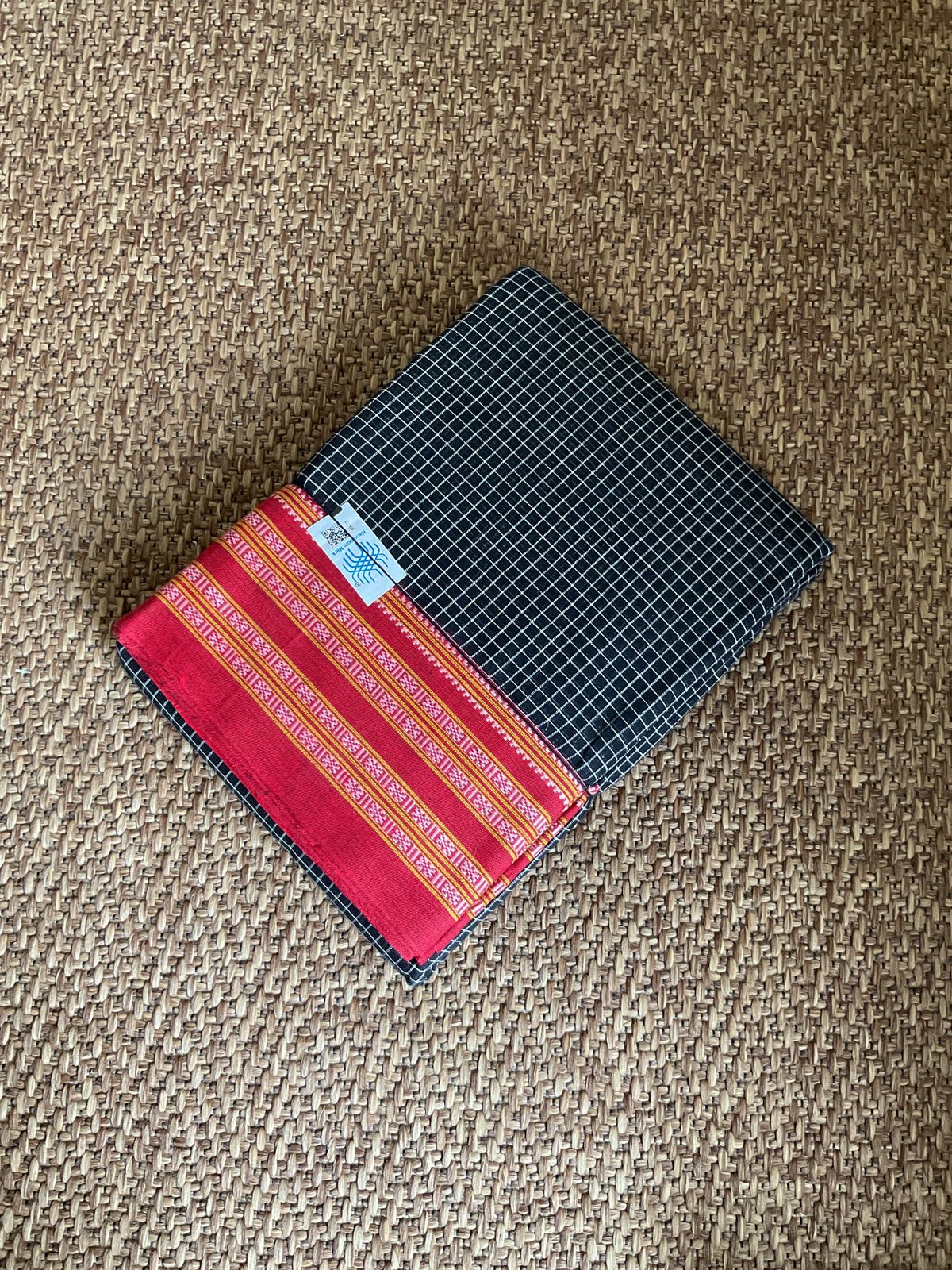 Pure Handloom pattedanchu Cotton Saree (Black checks with Traditional Red Border)
