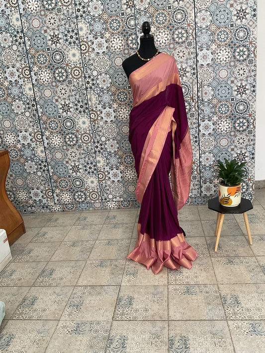 Semi-Mysore silk crepe saree(purple with pink)