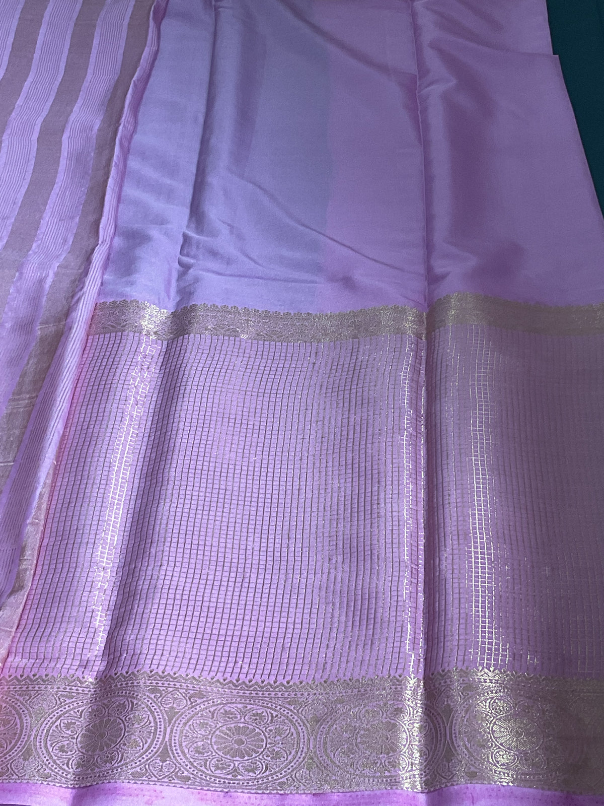 Semi Mysore silk saree(Green with Pink)