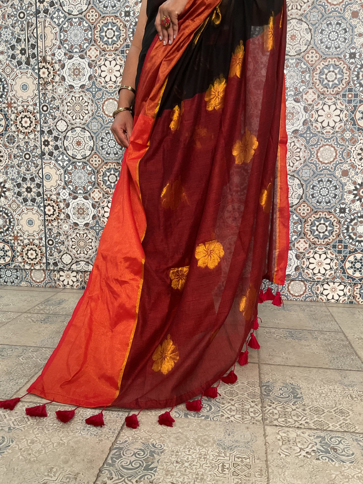 Mul cotton saree(Black)