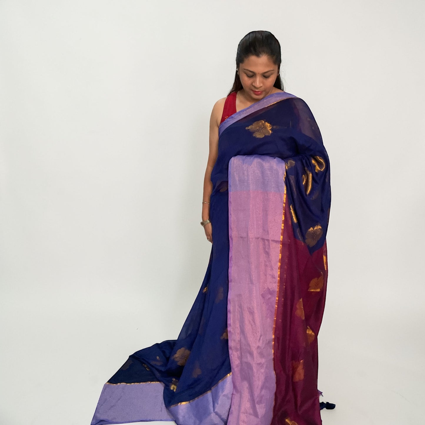 Mul cotton saree(Navy Blue)