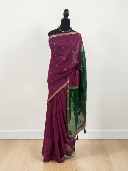 Maheshwari Cotton Saree – Magenta & Green