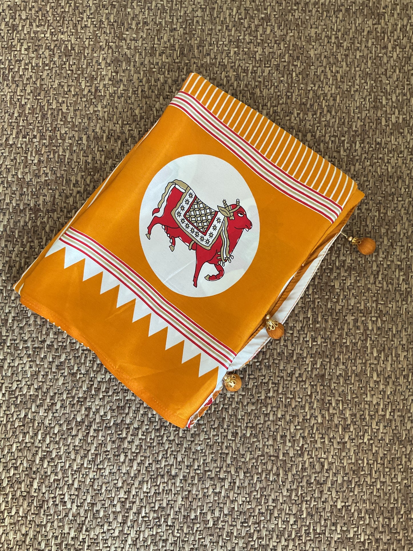 Mustard Yellow Ajrakh Dola Silk Saree