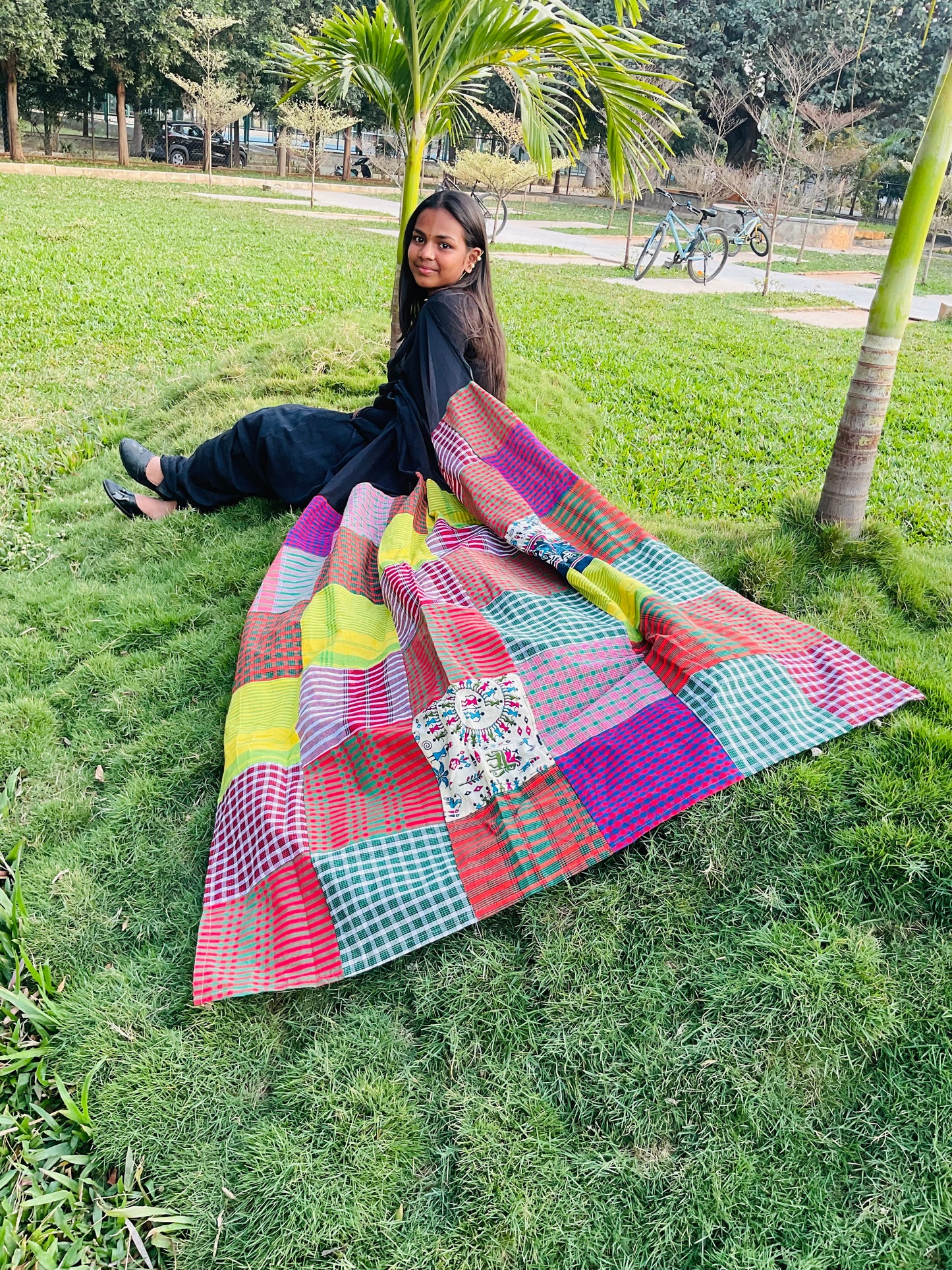 Mul cotton Gamcha saree(Black)