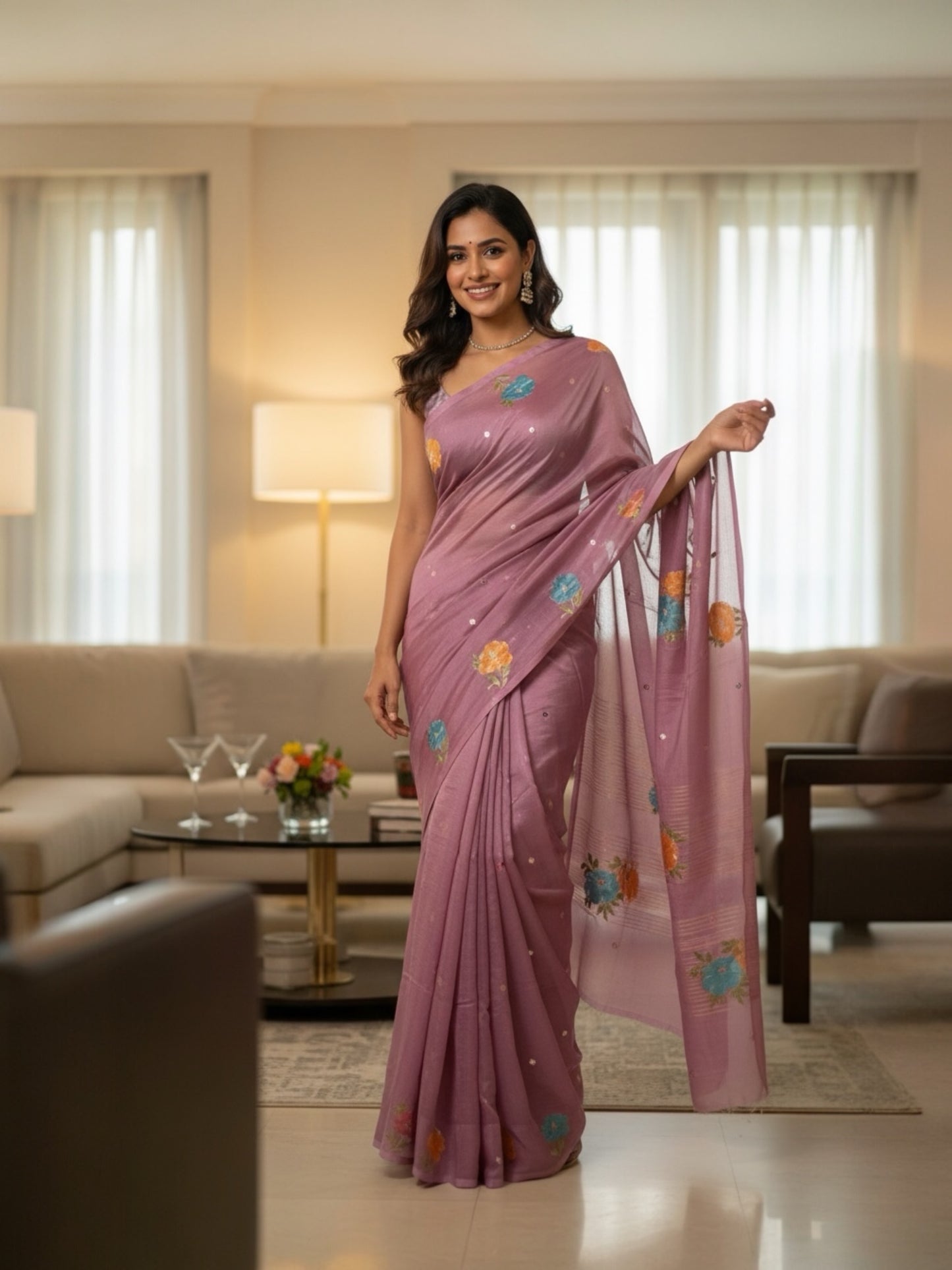 Chinnon saree(Lilac)