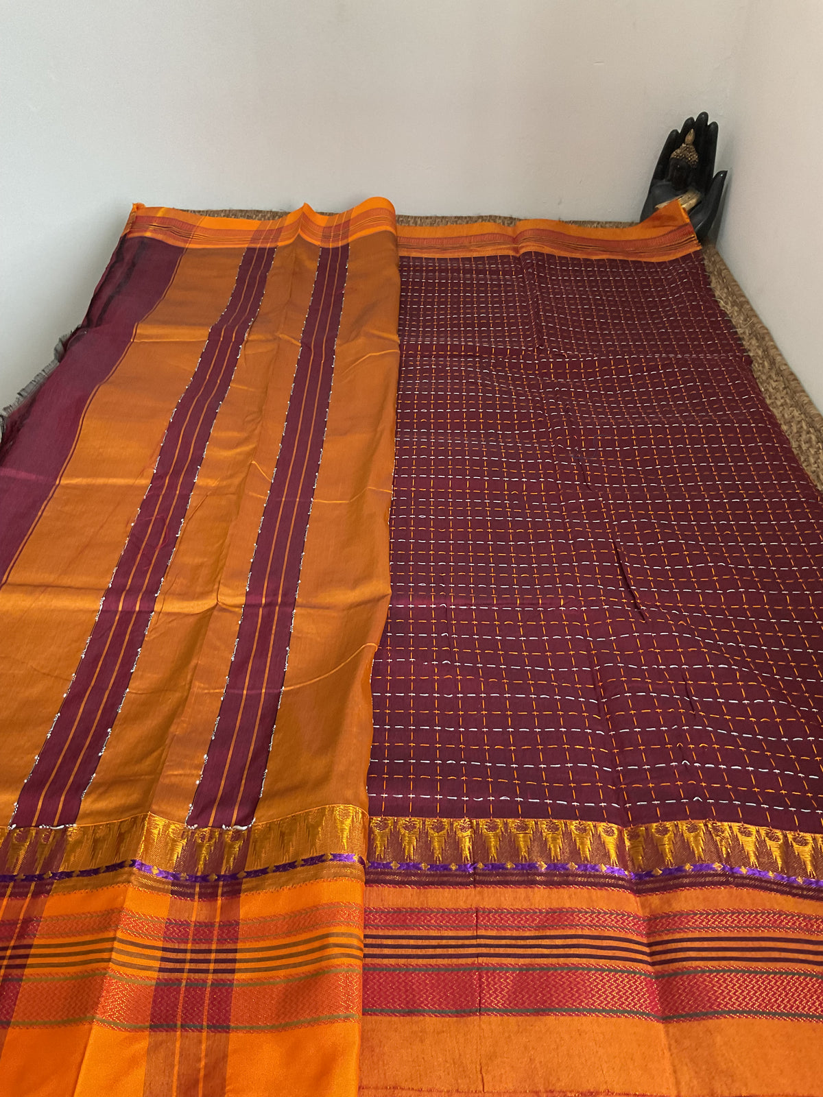 Cotton Mercerised Ilkal saree (maroon with contrast border)