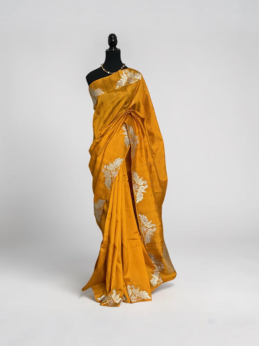 Tussar Lion motifs saree-(Yellow)