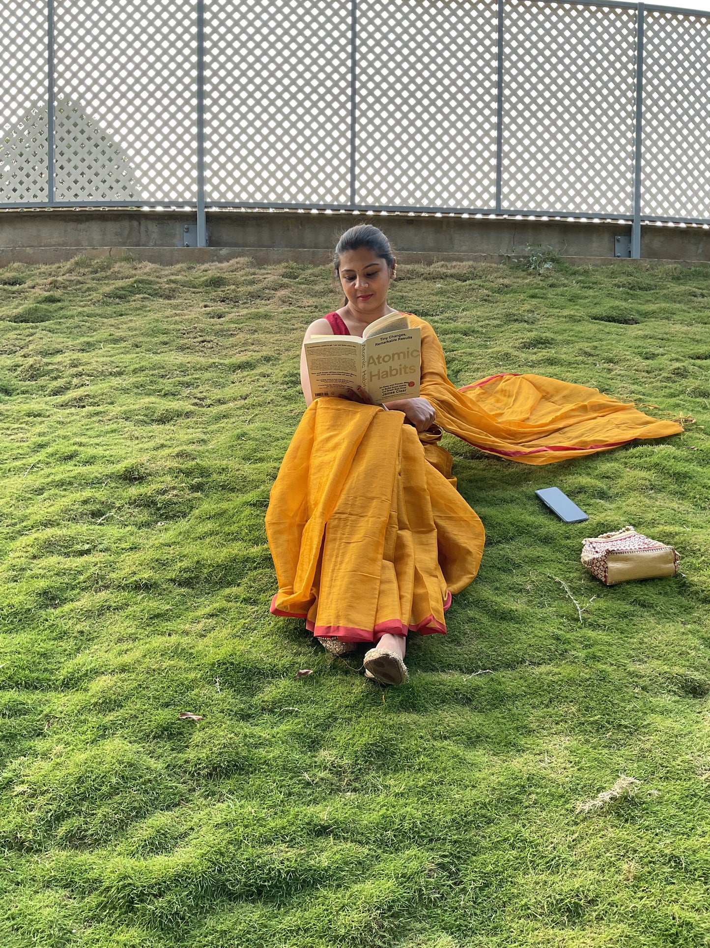 Khadi Tissue saree (mustard with Red border)