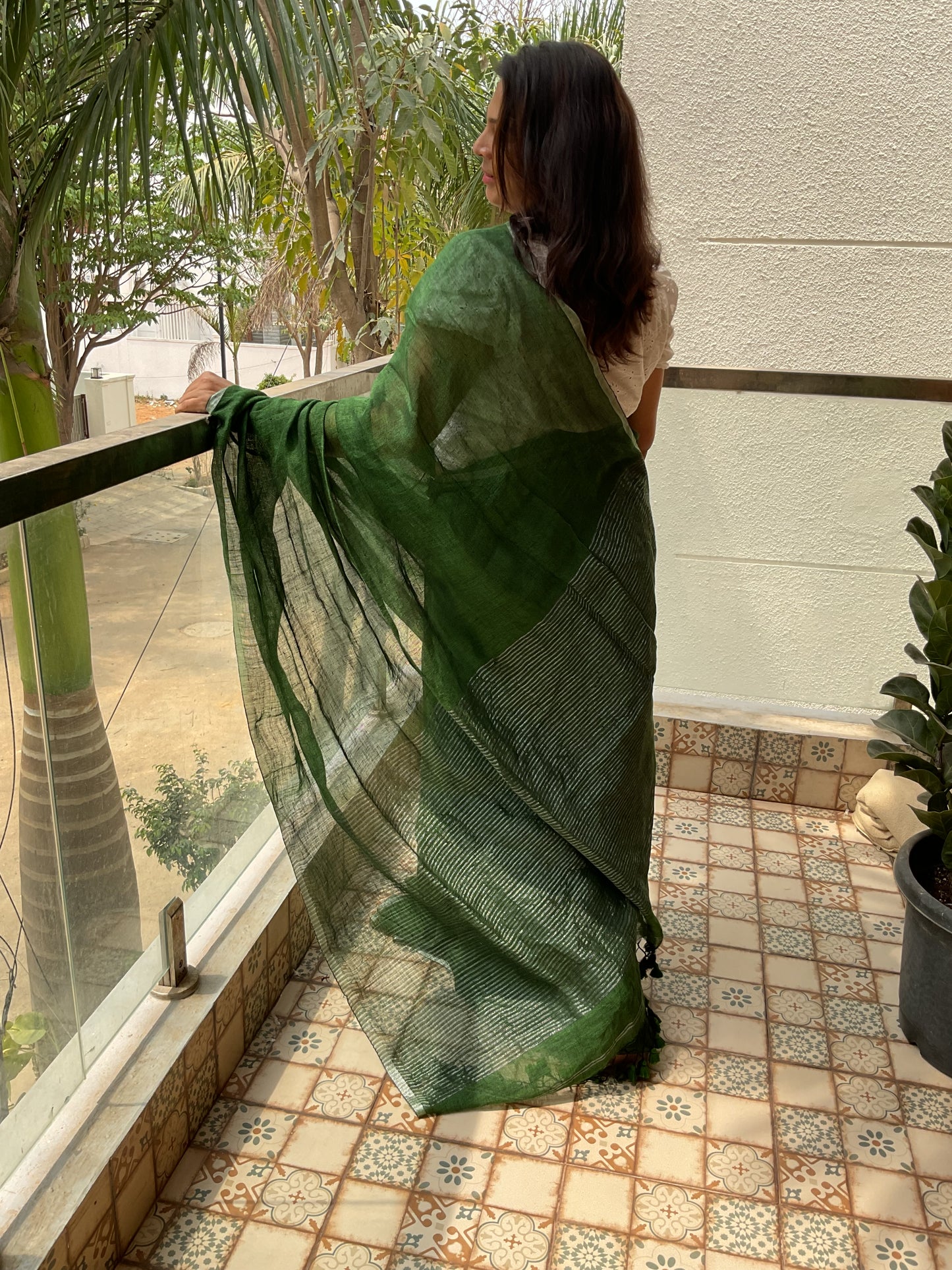 Handloom Linen saree(Green)
