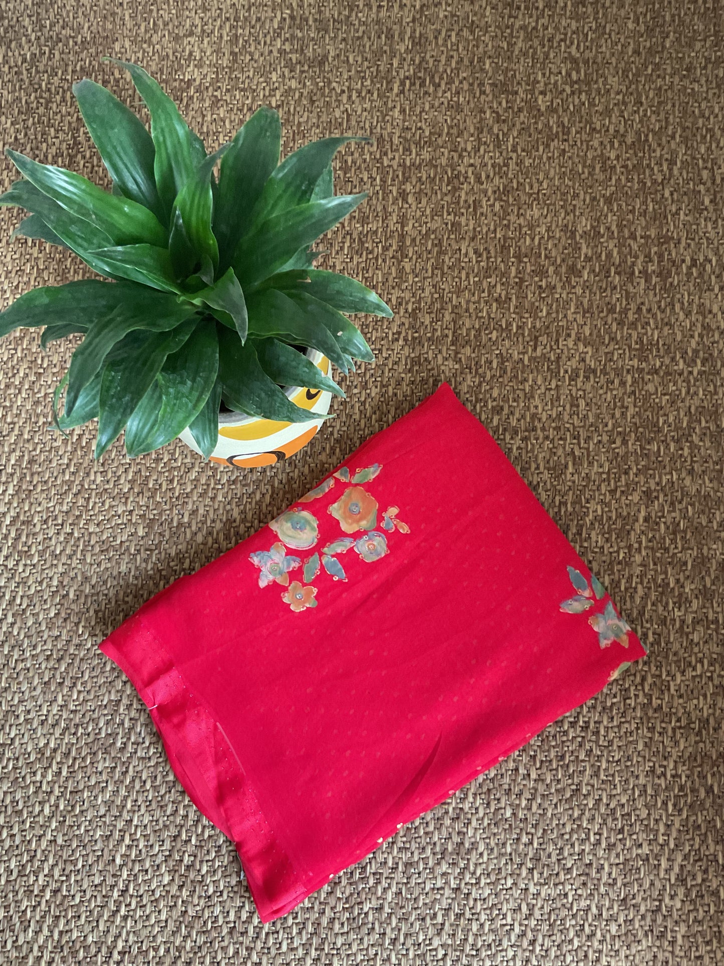Red chiffon saree