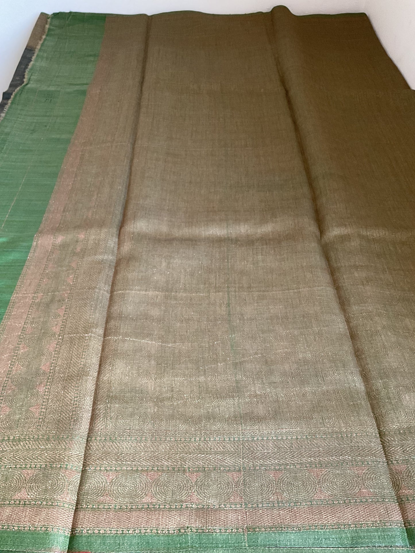 Tussar saree with green border( bottle green)