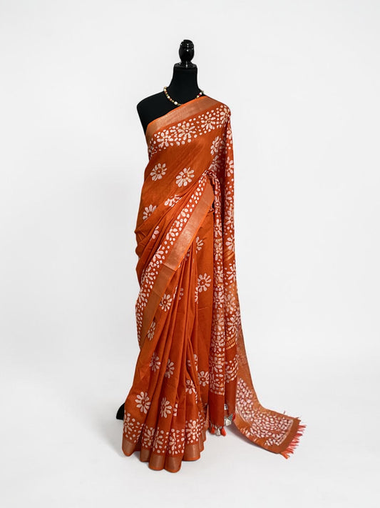 Cotton saree(Burnt orange)