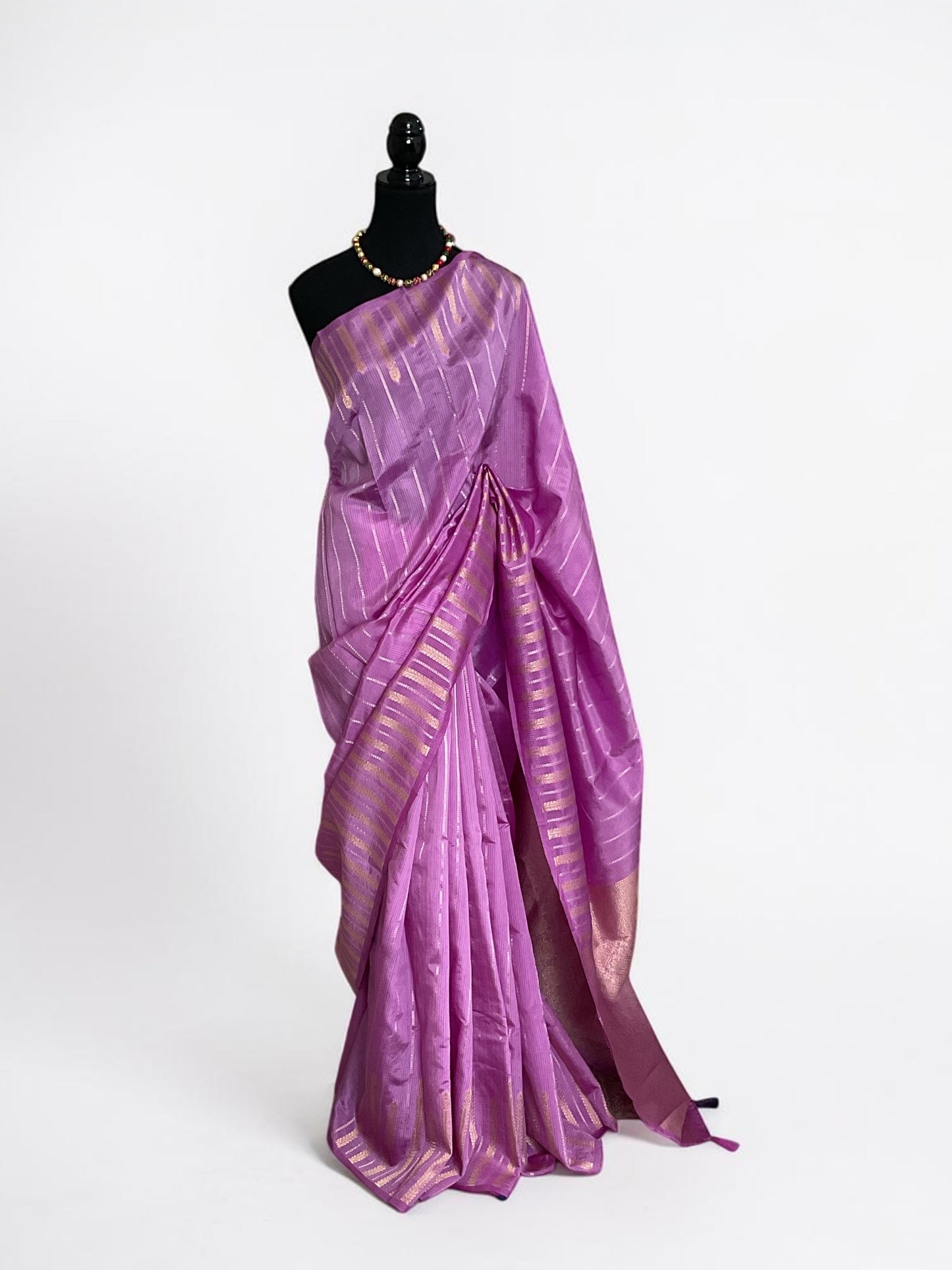 Tussar temple border saree-(Lilac)