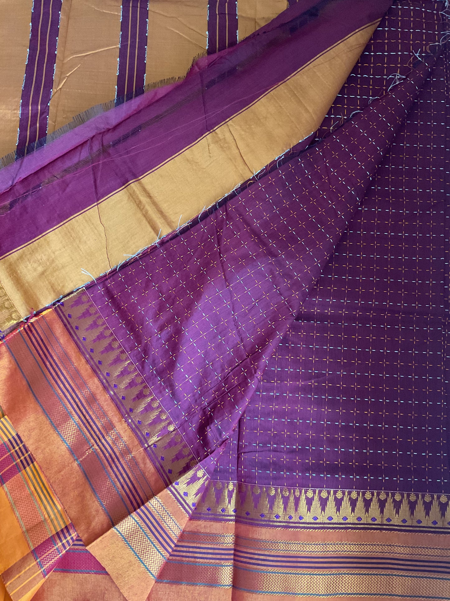 Mercerised Ilkal saree maroon with orange border