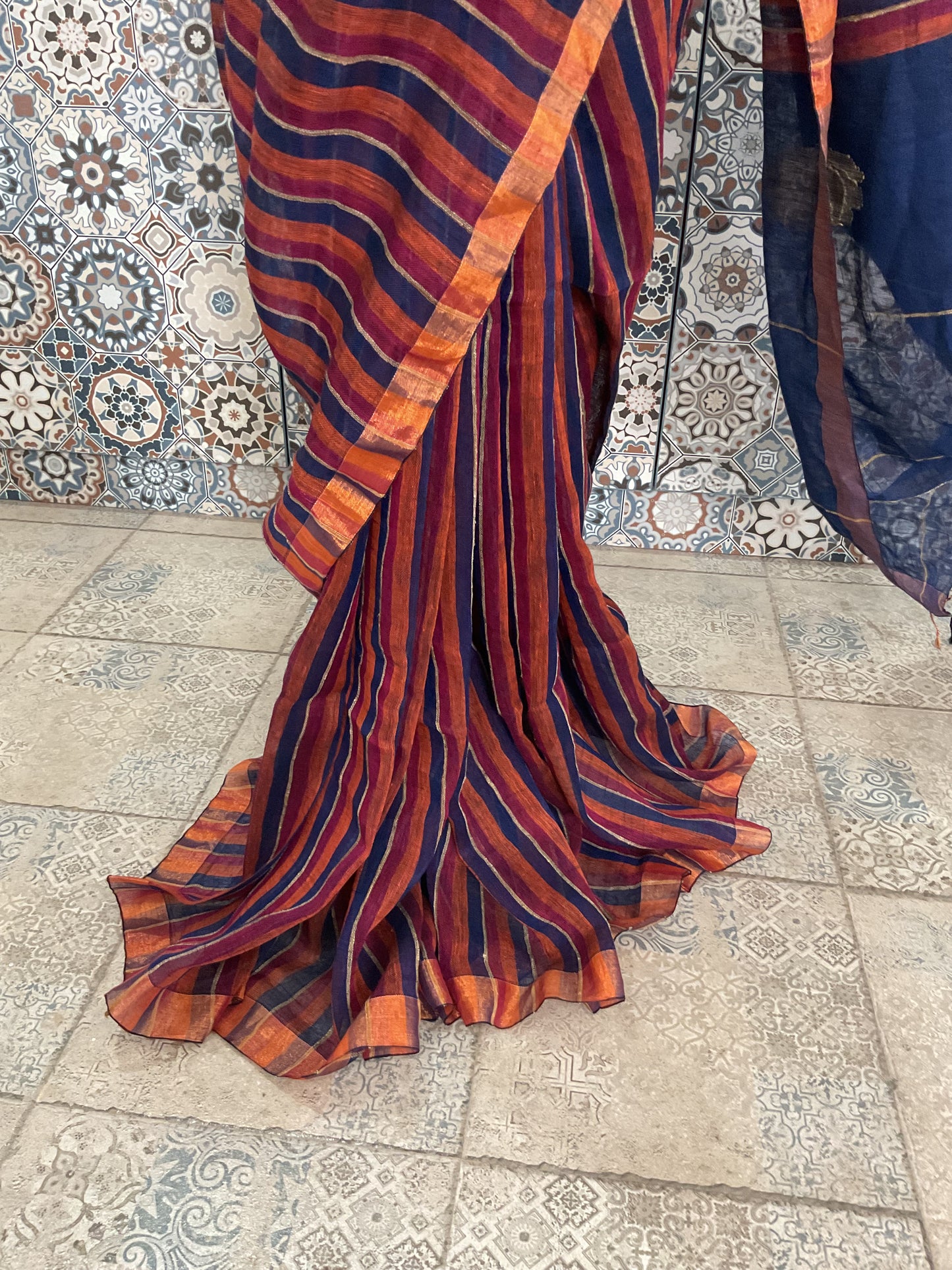 Handloom Linen saree(blue)