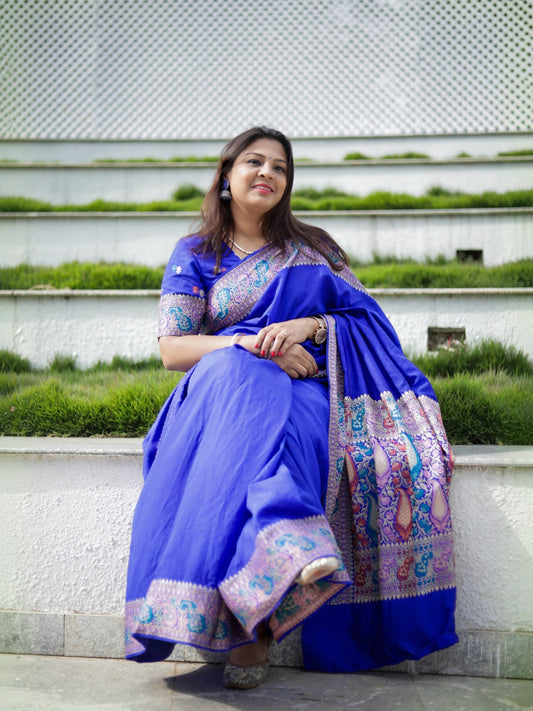 Banarasi warmsilk meenakari border saree(Royal blue)