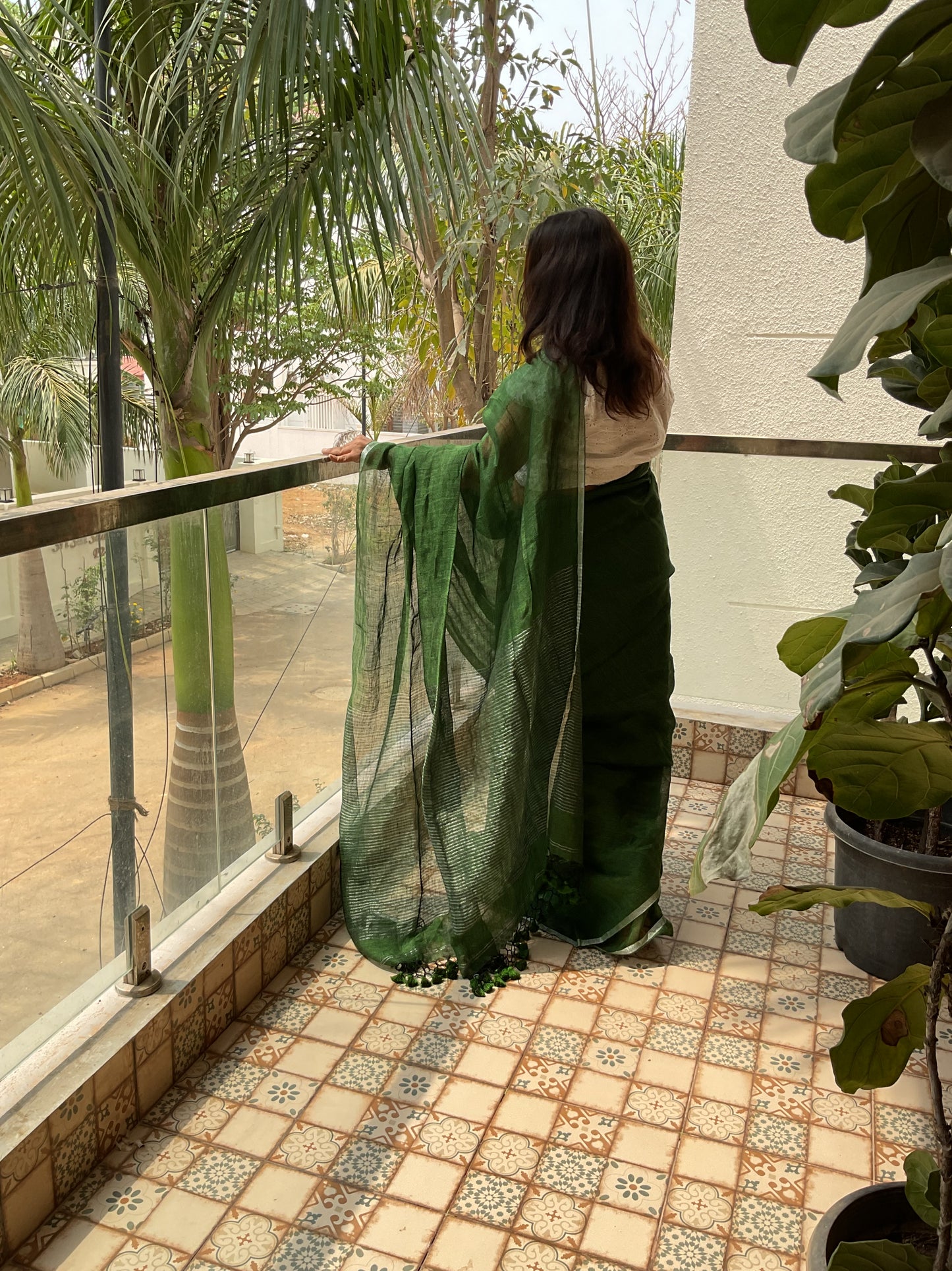 Handloom Linen saree(Green)