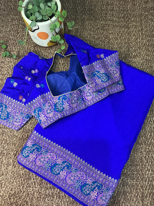 Banarasi warmsilk meenakari border saree(Royal blue)