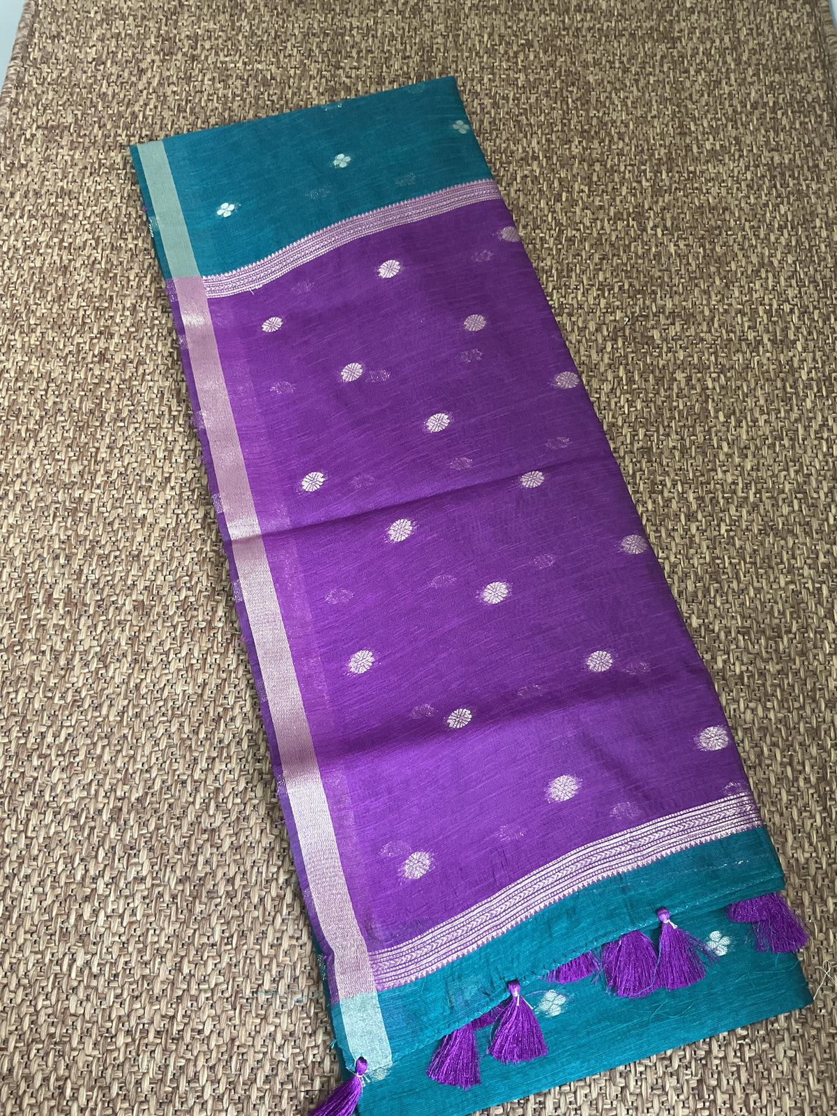 Maheshwari Cotton Saree-Teal Green & Plum Purple