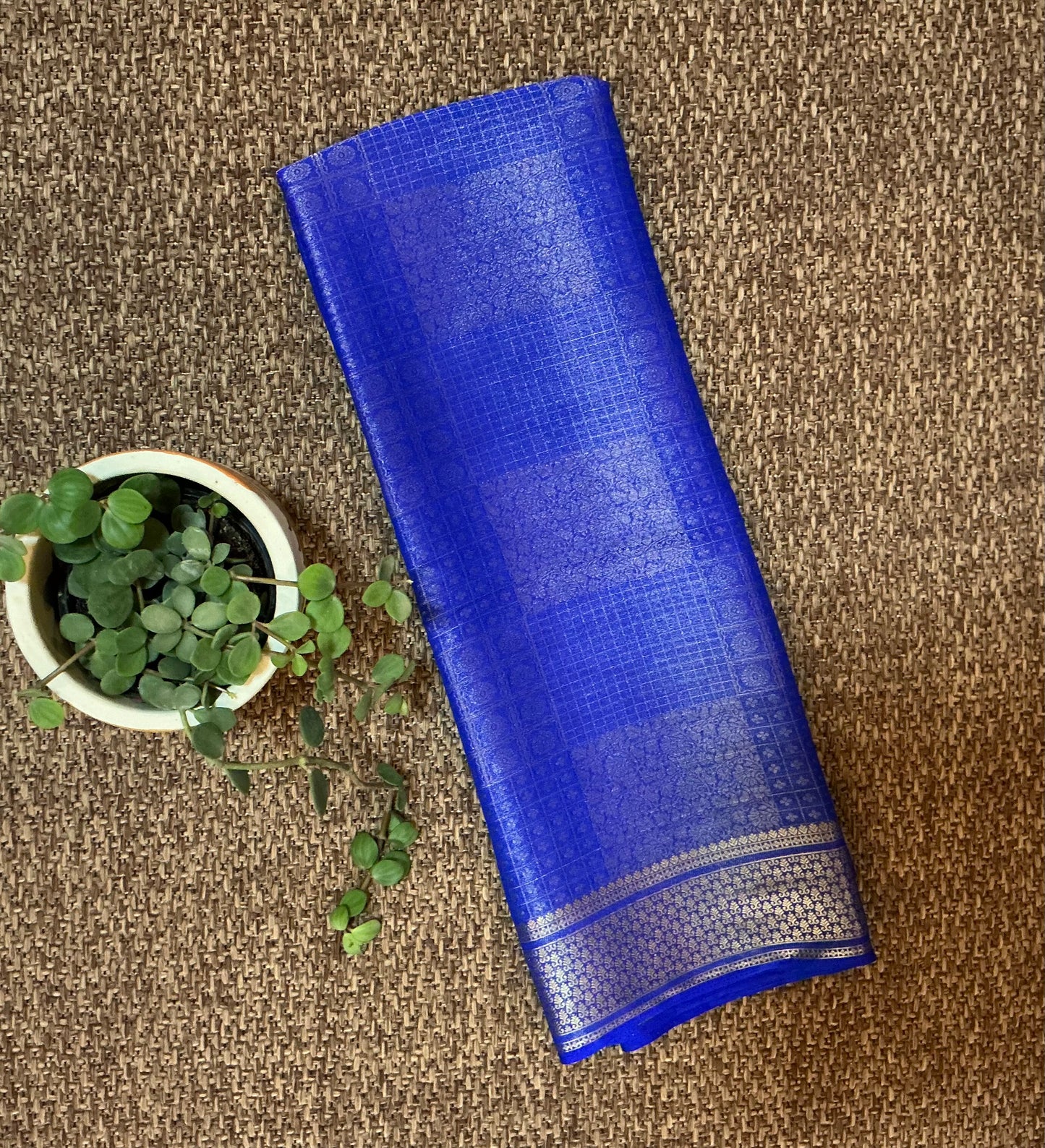 Royal blue crepe saree