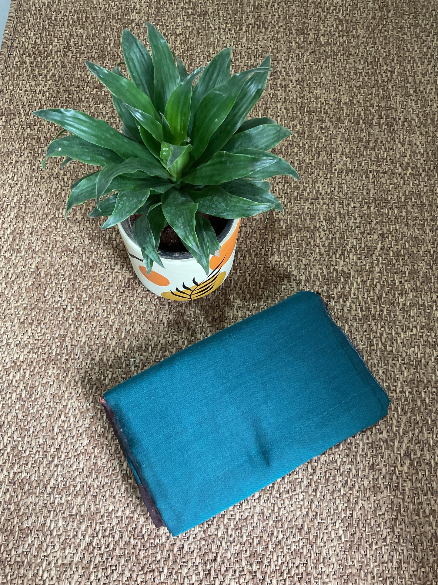 Handloom cotton saree(Teal green with contrast pallu)
