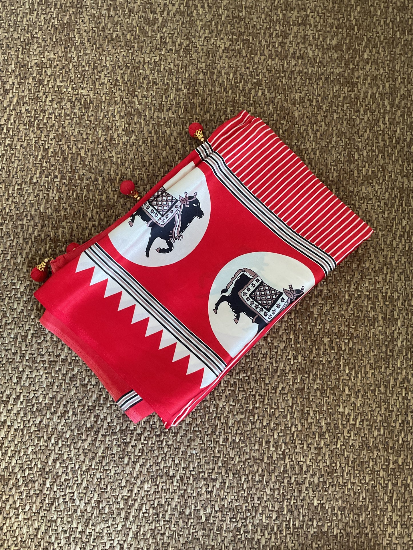 Red Ajrakh Dola Silk Saree