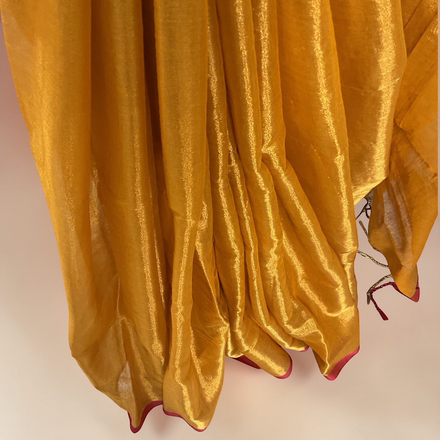 Khadi Tissue saree (mustard with Red border)