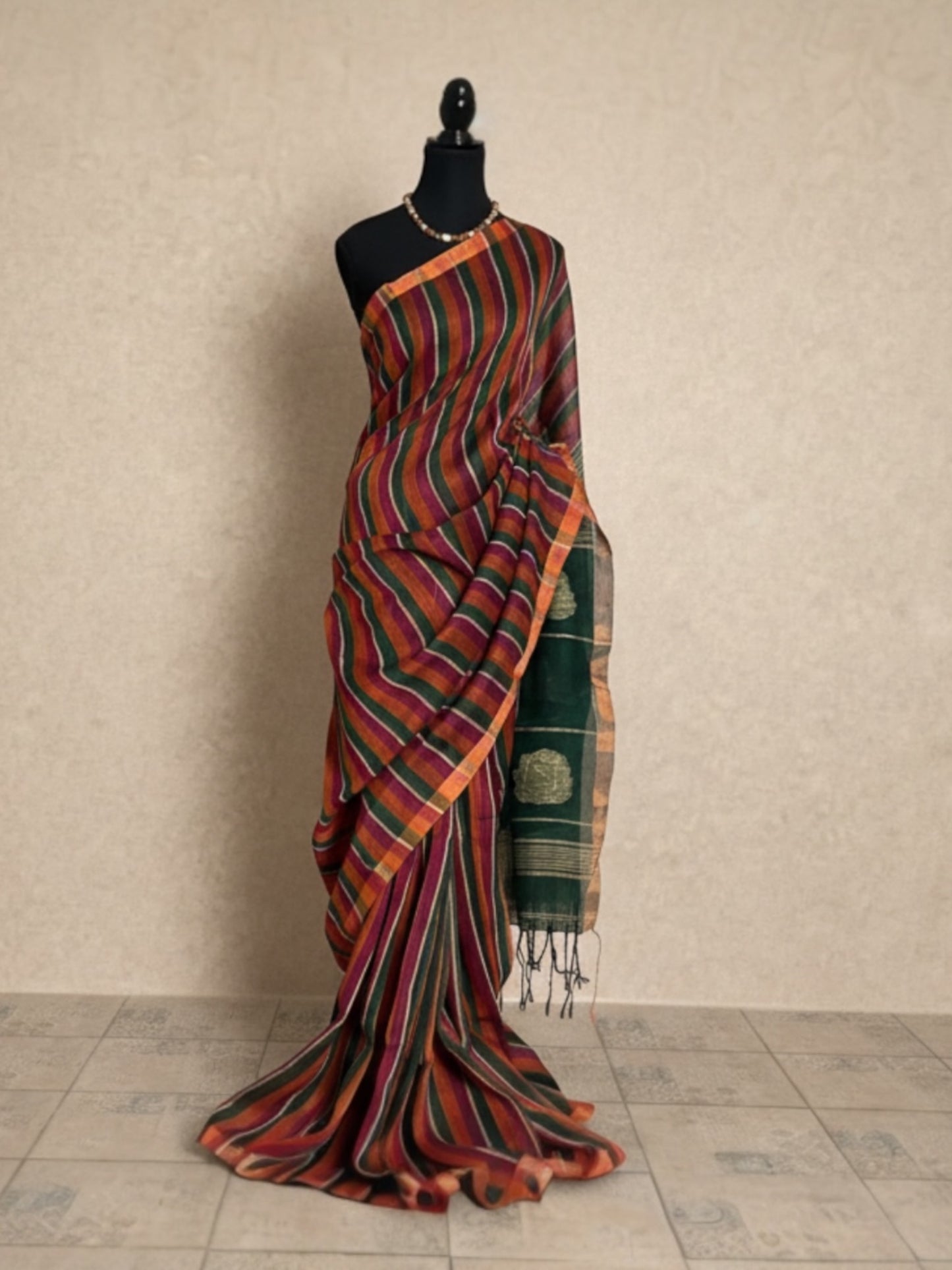 Handloom Linen saree(Green)