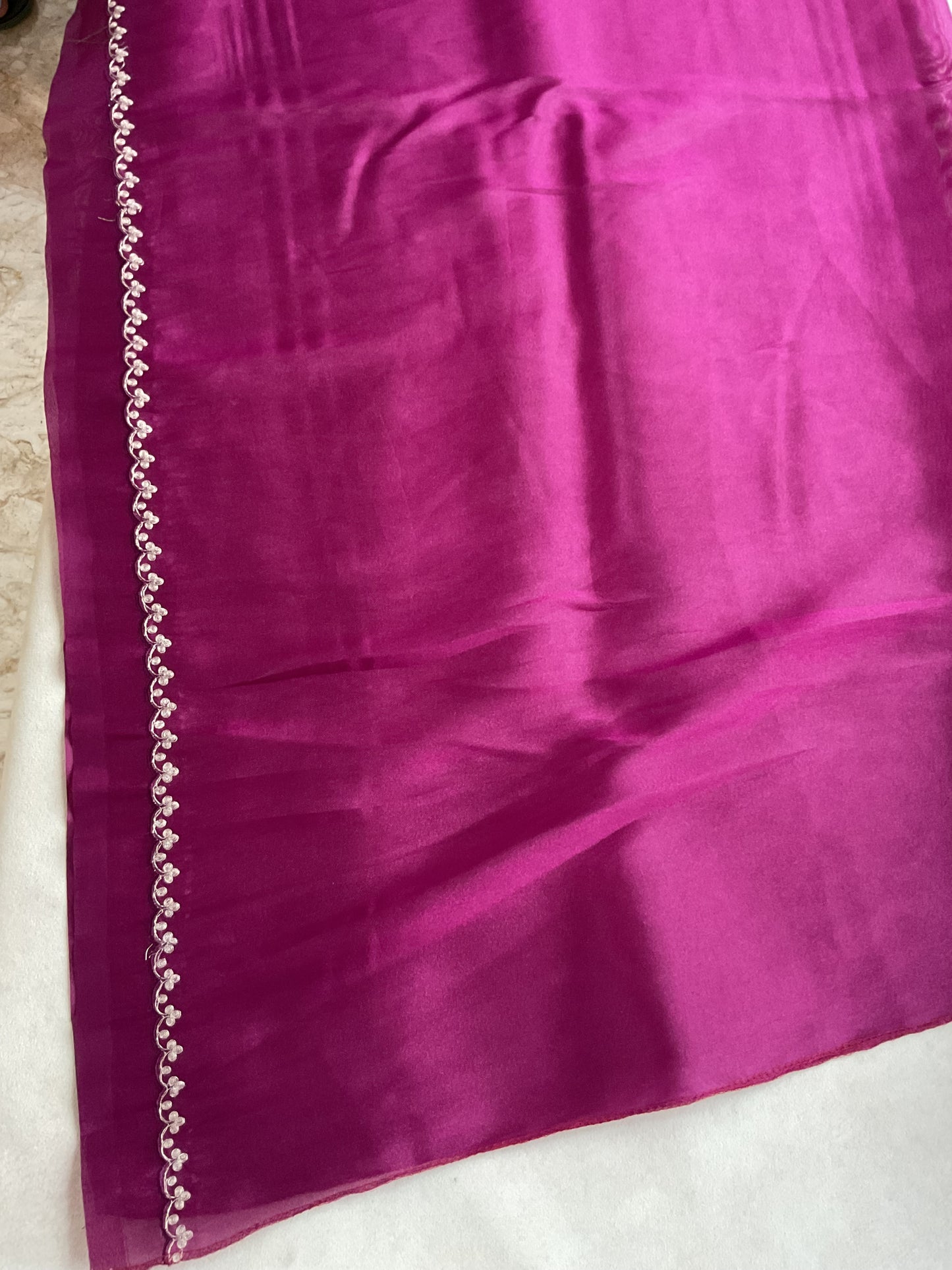 Designer Embroidered Organza Saree – (Wine Magenta)
