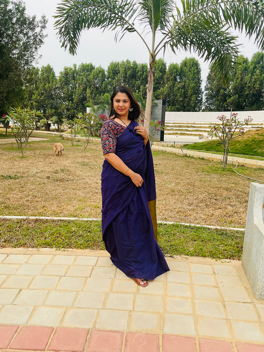 Handloom cotton saree(Royal purple with mustard pallu)