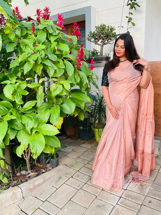 Linen tissue saree- powder pink