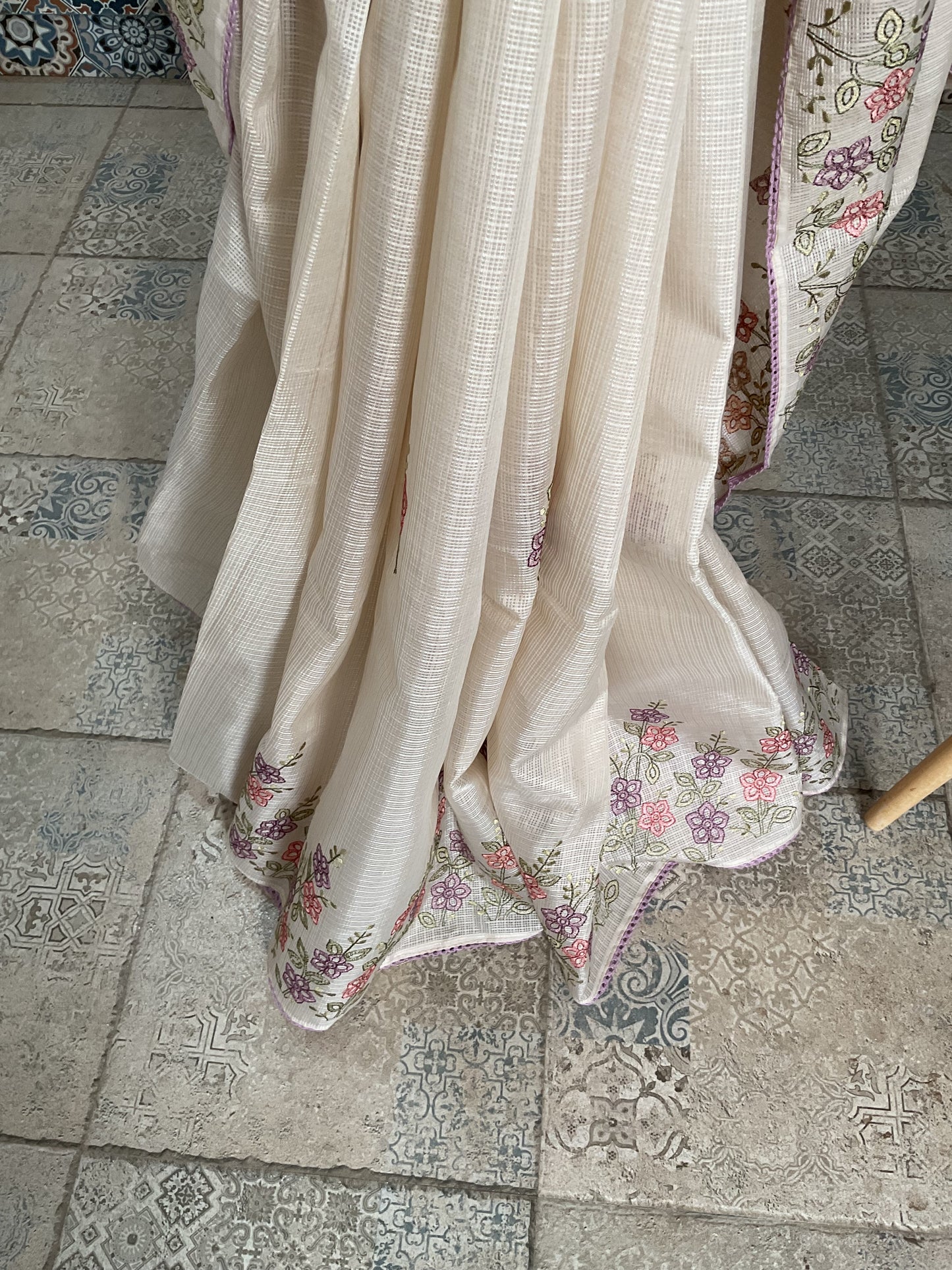 Kota Embroidery saree-Pink &lavender Floral