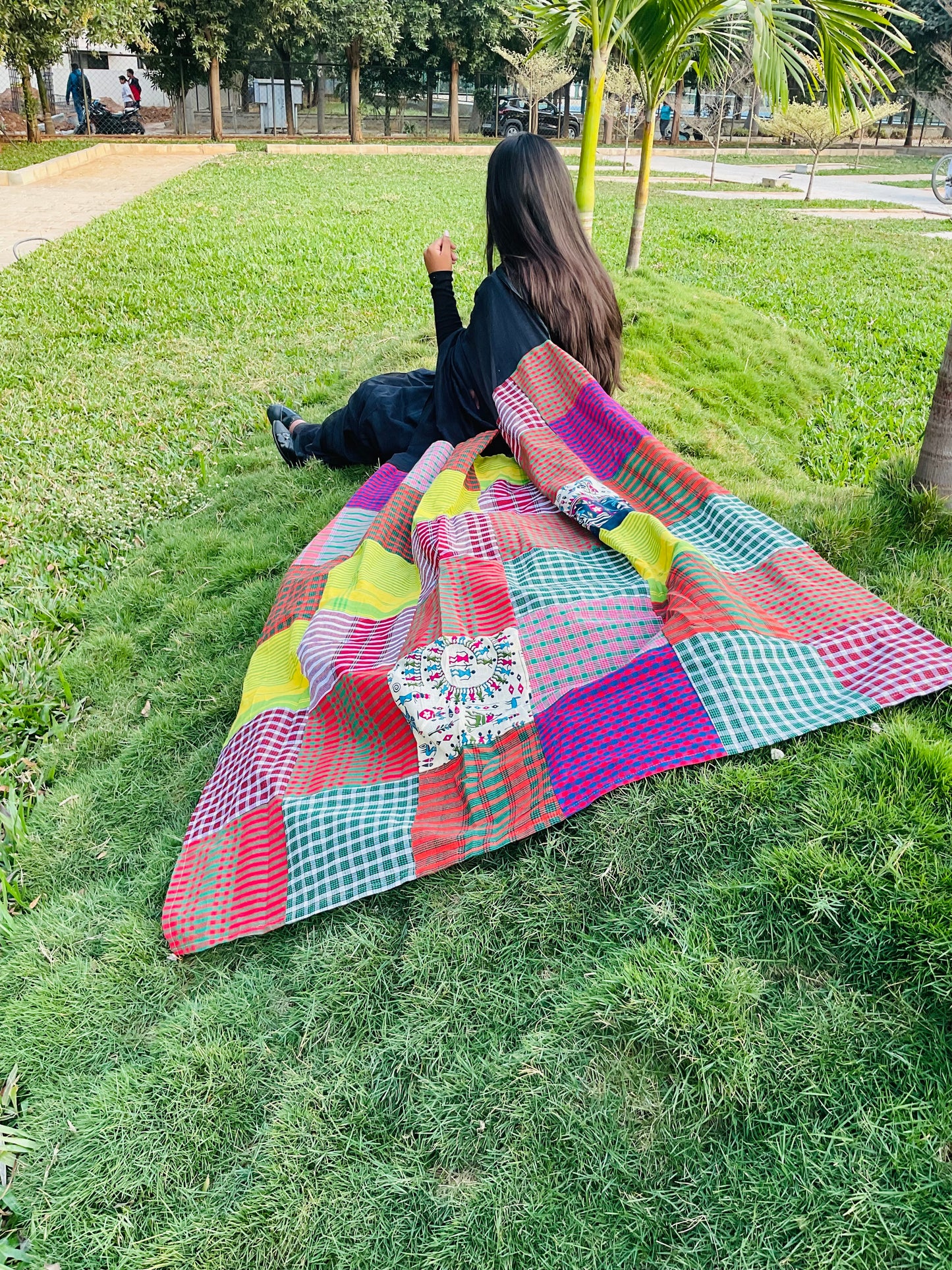 Mul cotton Gamcha saree(Black)