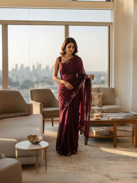 Space silk Butterfly Fancy saree-Royal wine