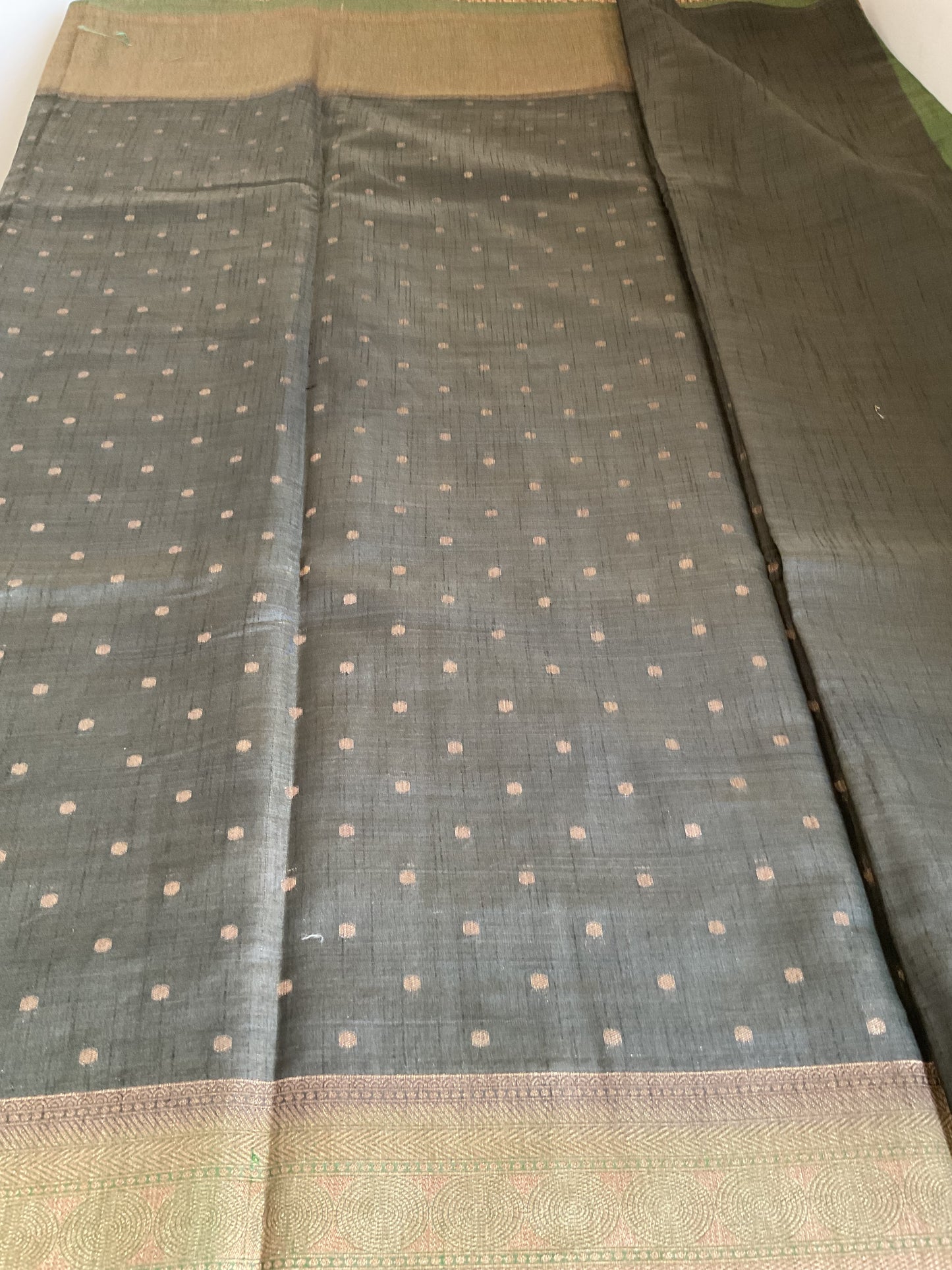 Tussar saree with green border( bottle green)