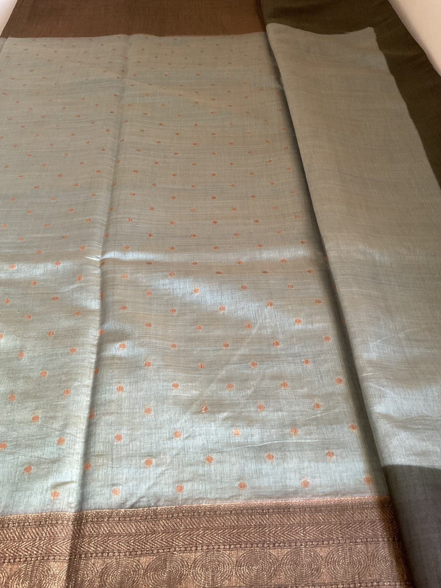 Tussar saree with green border(Aqua blue)