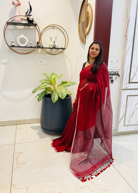 Premium Linen saree(maroon)