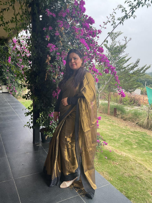 Raaga Tissue saree(Golden with black border)