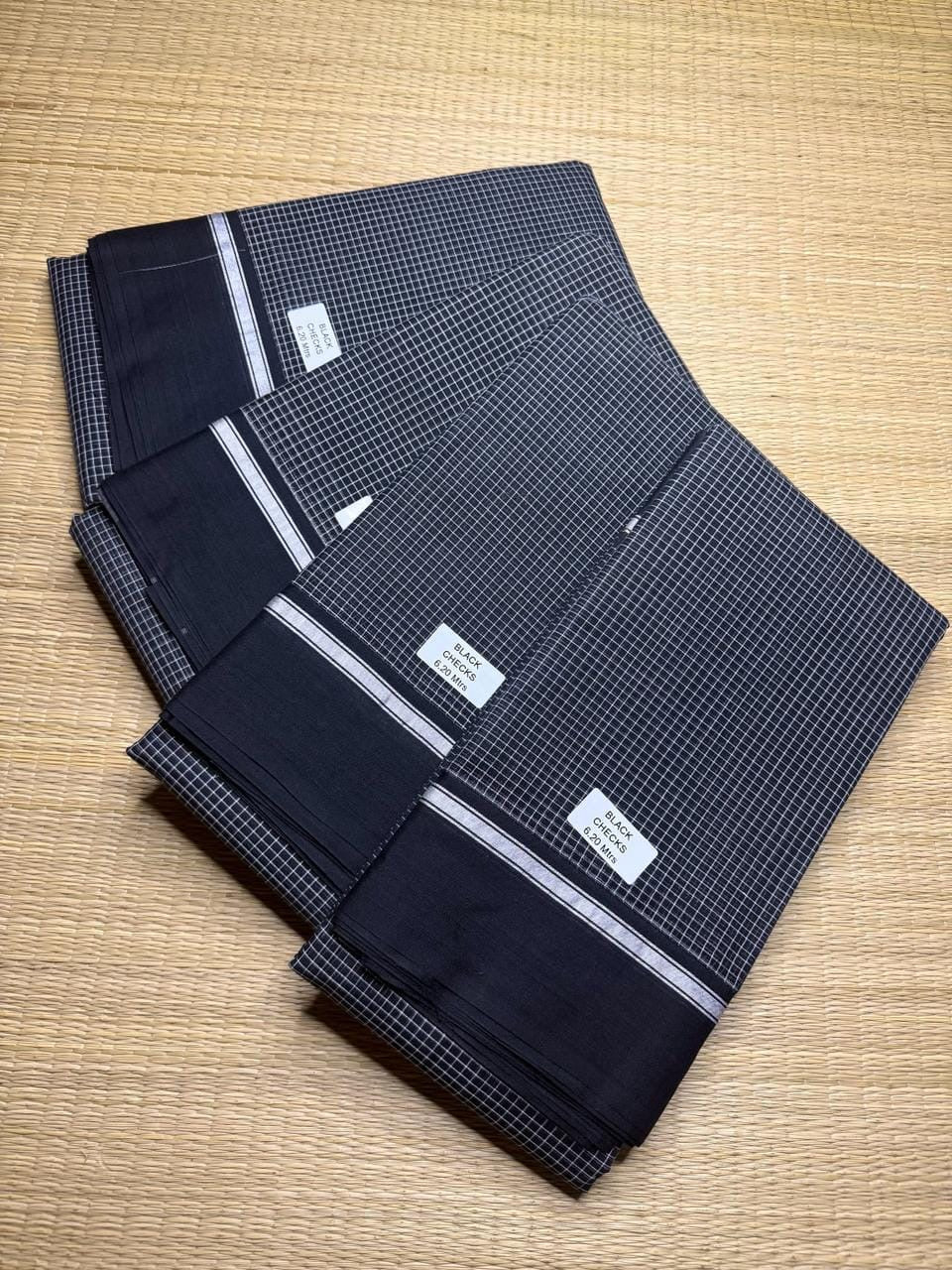 Black Checks Pattedanchu Cotton Saree