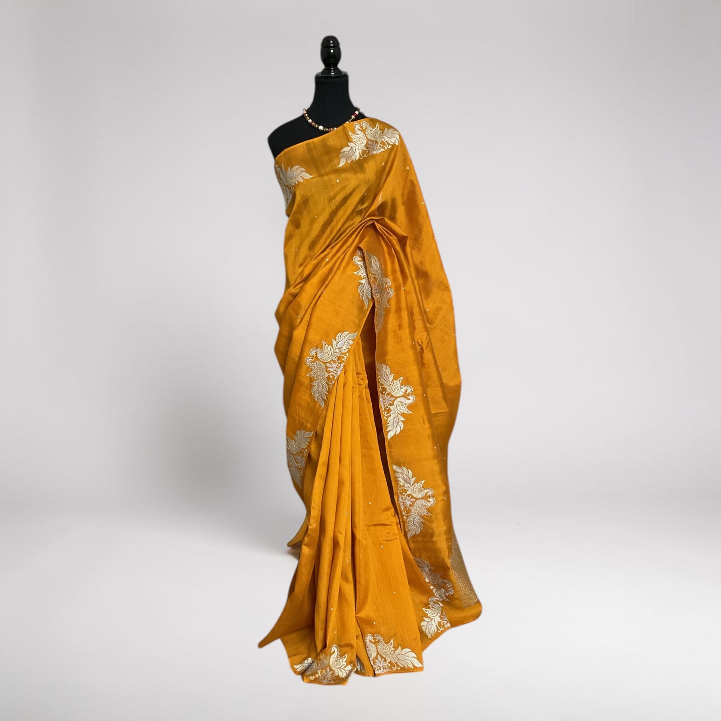 Tussar Lion motifs saree-(Yellow)