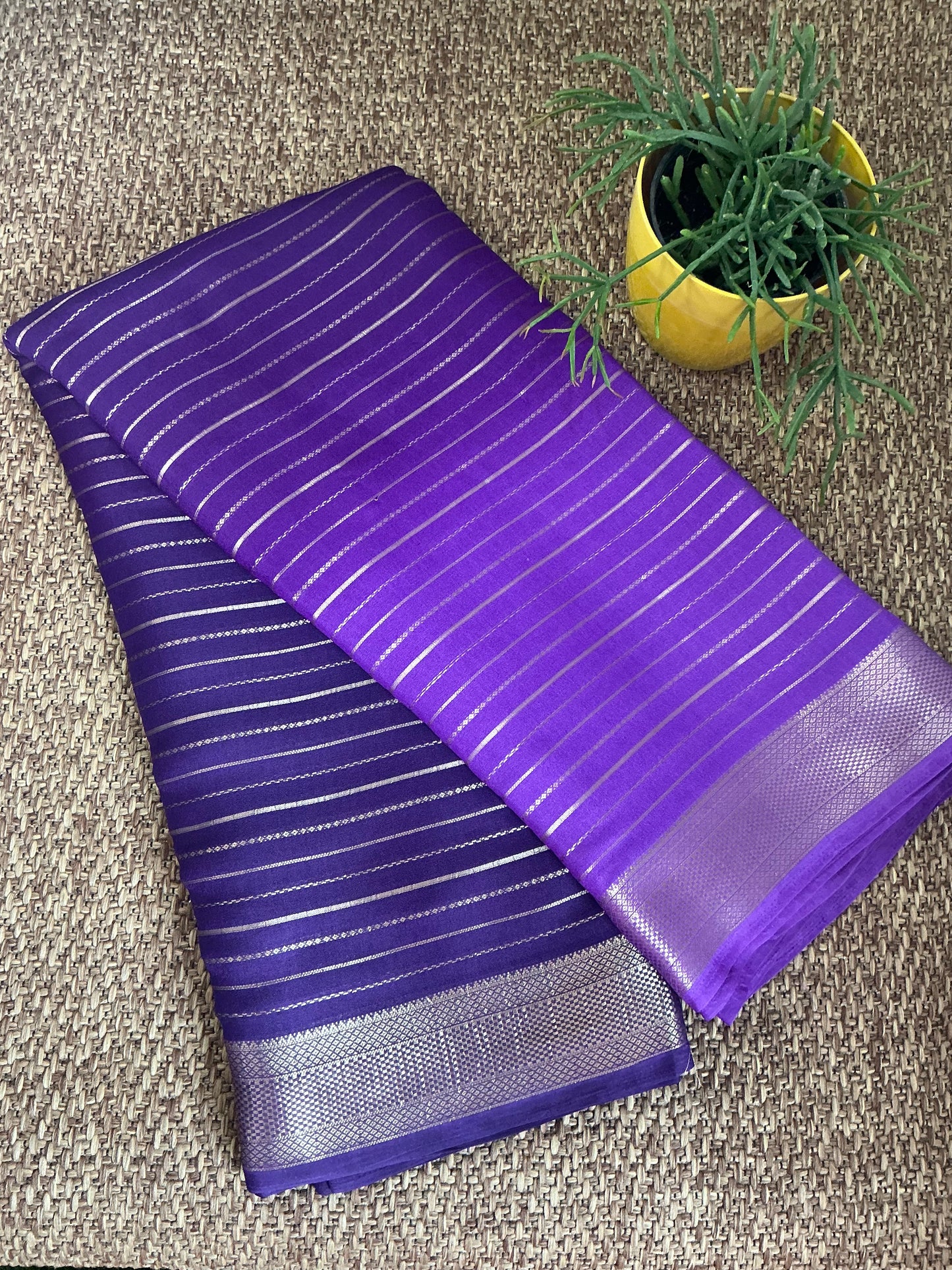 Blue with purple Chiffon saree with border